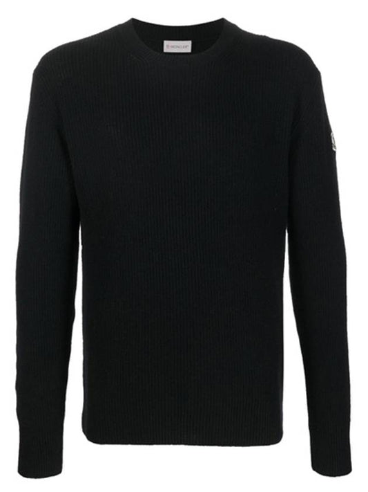 Men's Ribbed Wool Cashmere Blend Knit Top Black - MONCLER - BALAAN 2