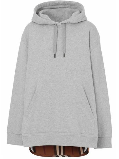 Check Panel Cotton Oversized Hoodie Melange Grey - BURBERRY - BALAAN 2