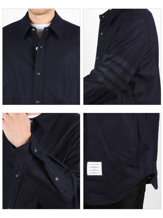 flannel snap front shirt jacket - THOM BROWNE - BALAAN.