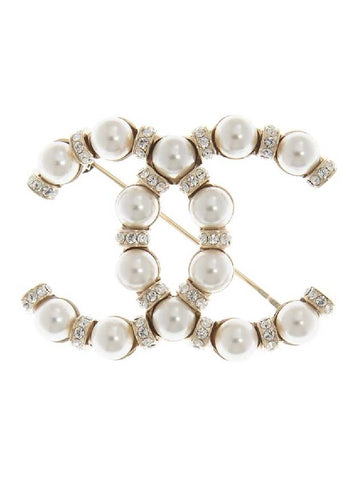 CC Logo Pearl Crystal Brooch Gold - CHANEL - BALAAN 1