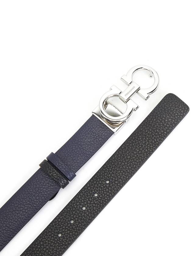 Reversible Gancini Leather Belt Black Blueberry - SALVATORE FERRAGAMO - BALAAN 5