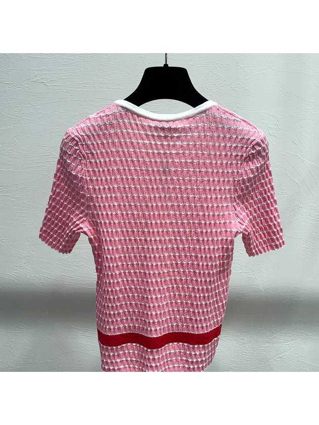 Women's T-Shirt Top Cotton White Pink Striped Logo T-Shirt - CHANEL - BALAAN 3