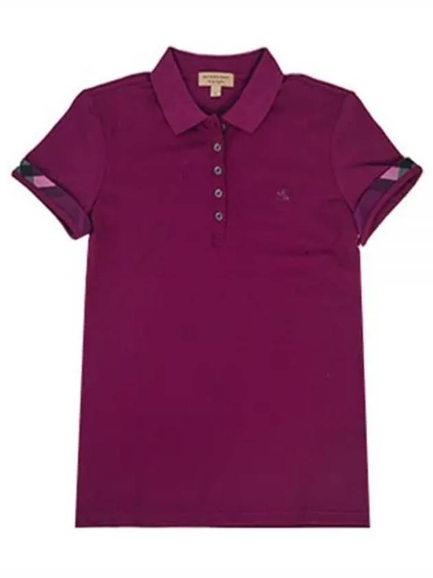 Women s Garone Check Short Sleeve PK Shirt Purple 80385461 - BURBERRY - BALAAN 2