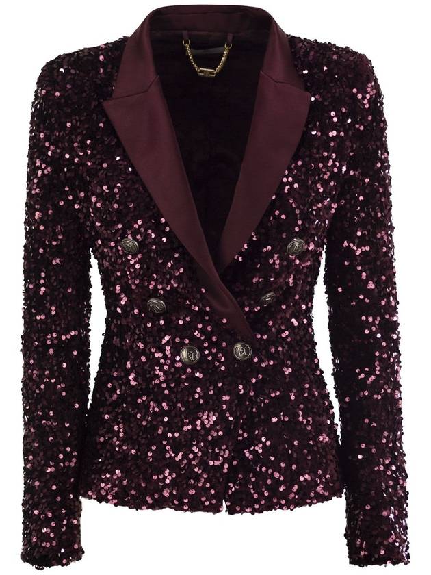 Double-breasted jacket in chenille embroidered with sequins - ELISABETTA FRANCHI - BALAAN 1