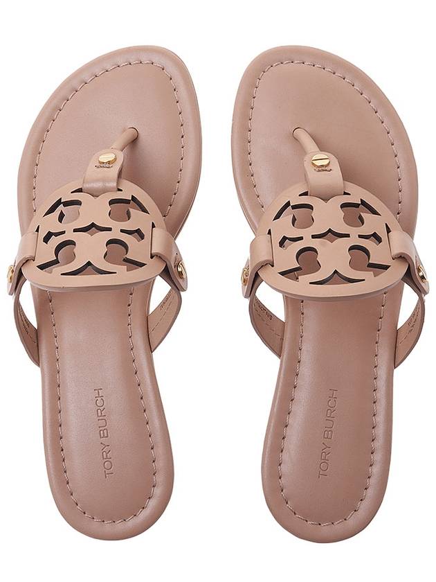 Miller Logo Leather Flip Flops Beige - TORY BURCH - BALAAN.