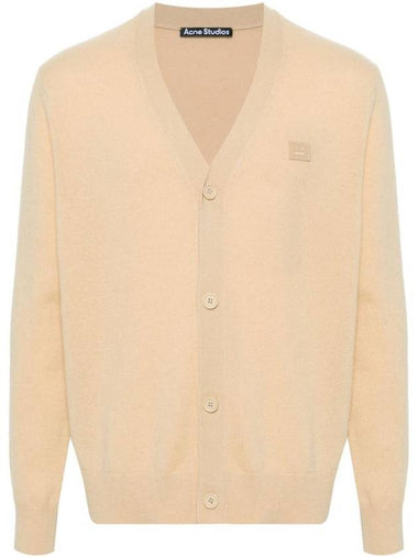 Face Logo Applique Wool Cardigan Beige - ACNE STUDIOS - BALAAN 1