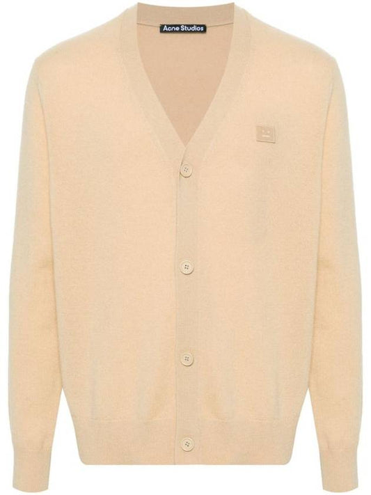 Face Logo Applique Wool Cardigan Beige - ACNE STUDIOS - BALAAN 1