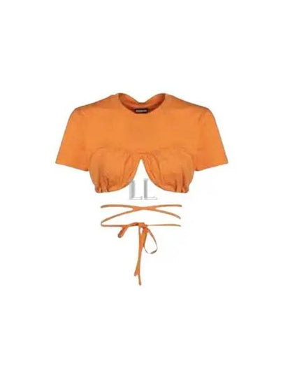 Le Baci Gathered Bra Short Sleeve T-Shirt Orange - JACQUEMUS - BALAAN 2