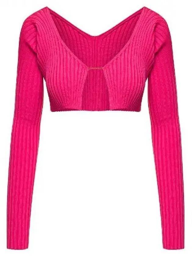 La Maille Pralu Micro Charm Logo Cardigan Pink - JACQUEMUS - BALAAN 1