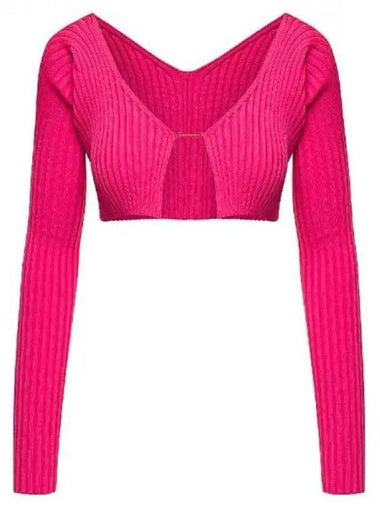 La Maille Pralu Micro Charm Logo Cardigan Pink - JACQUEMUS - BALAAN 1