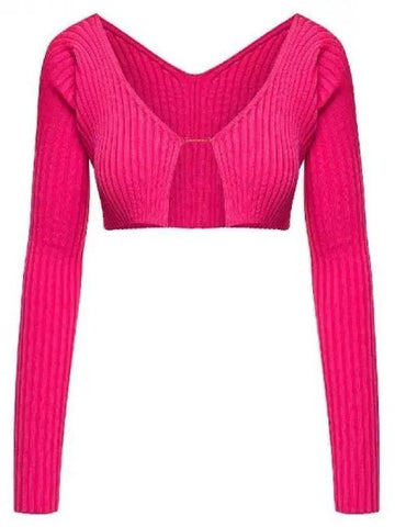 La Maille Pralu Micro Charm Logo Cardigan Pink - JACQUEMUS - BALAAN 1