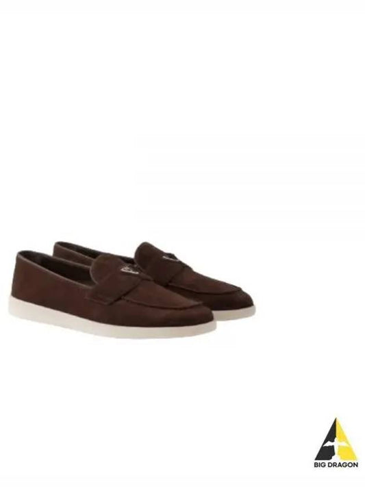 Triangle Logo Suede Loafers Dark Brown - PRADA - BALAAN 2