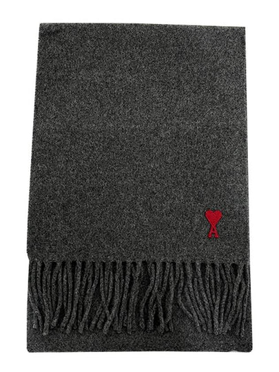 Small Heart Logo Classic Wool Scarf Dark Grey - AMI - BALAAN 2