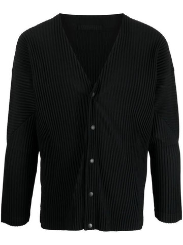 Pleated Button Cardigan Black - ISSEY MIYAKE - BALAAN 1