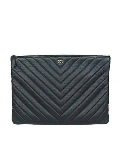 COCO gold logo black caviar chevron large clutch bag - CHANEL - BALAAN 2