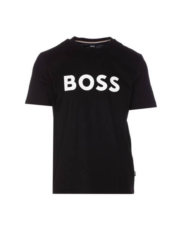 Logo Print Crewneck Short Sleeve T-Shirt Black - HUGO BOSS - BALAAN 1