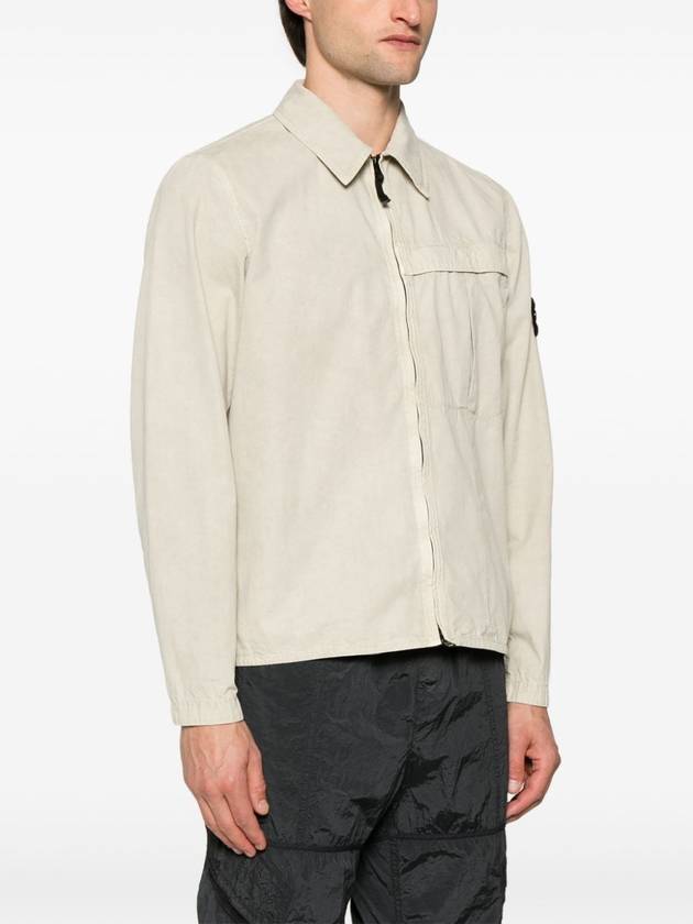 Organic Cotton Shirt Zip Up Jacket Beige - STONE ISLAND - BALAAN 5