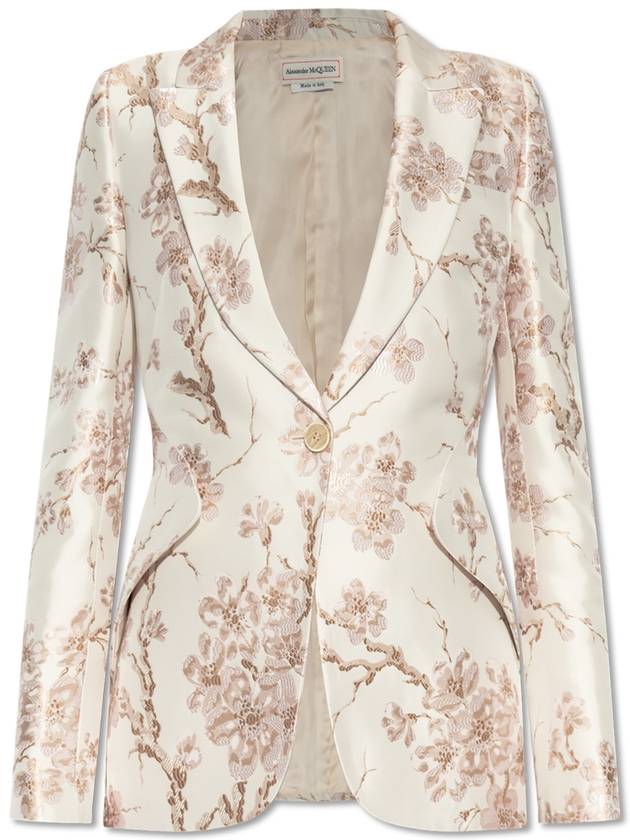 Alexander McQueen Floral Pattern Blazer, Women's, Cream - ALEXANDER MCQUEEN - BALAAN 1