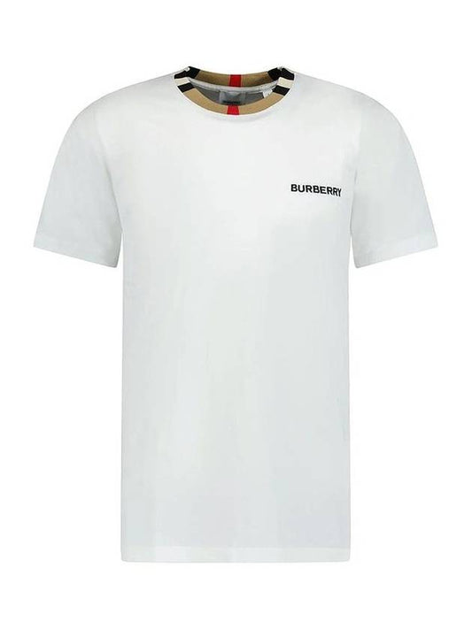 Logo Striped Neck Short Sleeve T-Shirt White - BURBERRY - BALAAN 1