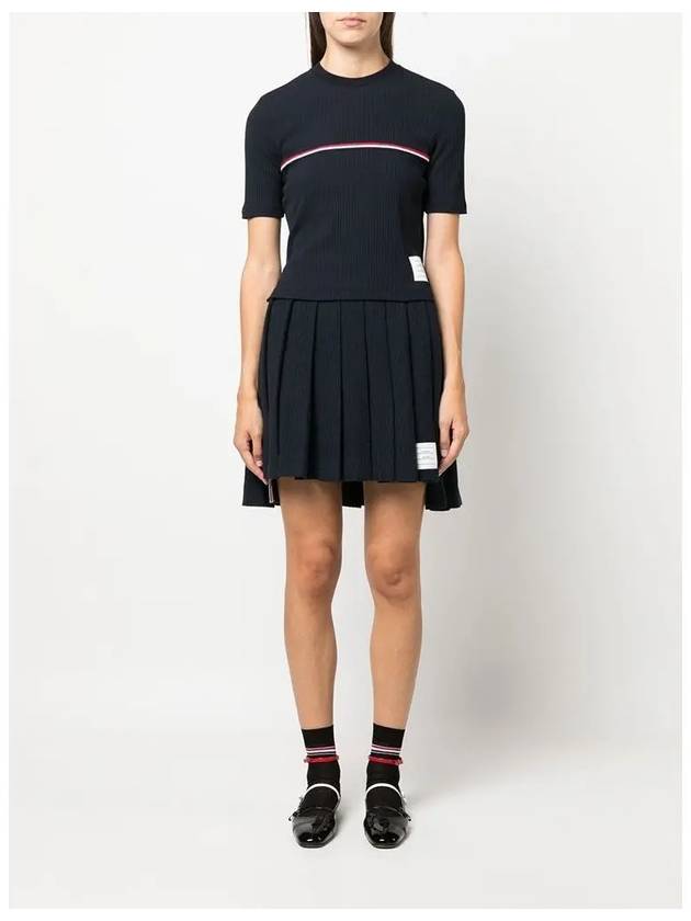 Women's High Twist Rip Stripe Short Sleeve T-Shirt Navy - THOM BROWNE - BALAAN 4