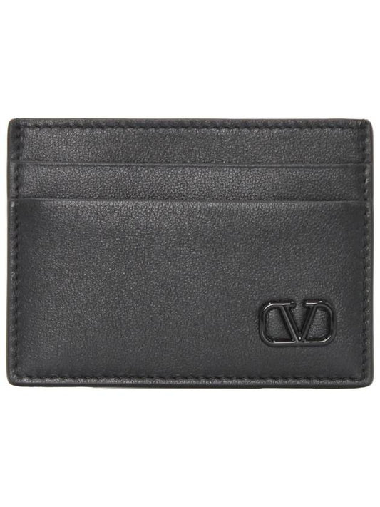 Logo Leather Card Wallet Black - VALENTINO - BALAAN 1