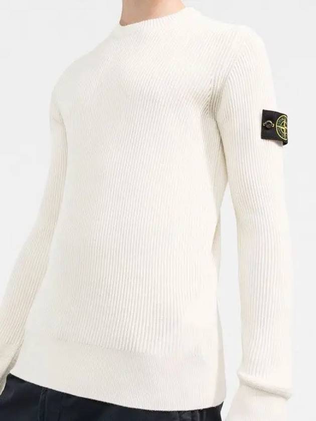 Wappen Patch Crew Neck Ribbed Wool Knit Top Beige - STONE ISLAND - BALAAN 5