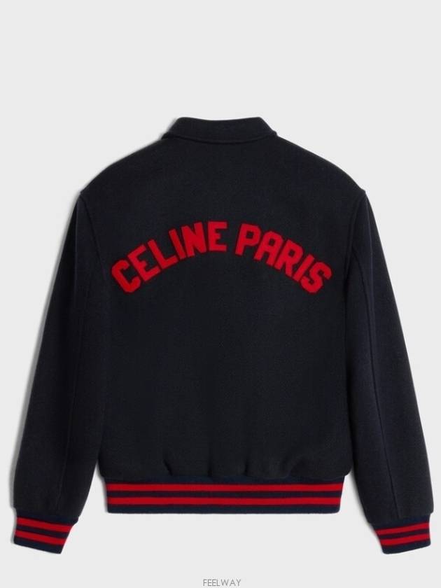 Paris Teddy Jacket in Textured Wool Navy - CELINE - BALAAN 4