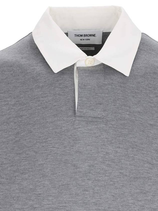 Men's Double Face Rugby Long Sleeve Polo Shirt Med Grey - THOM BROWNE - BALAAN 5