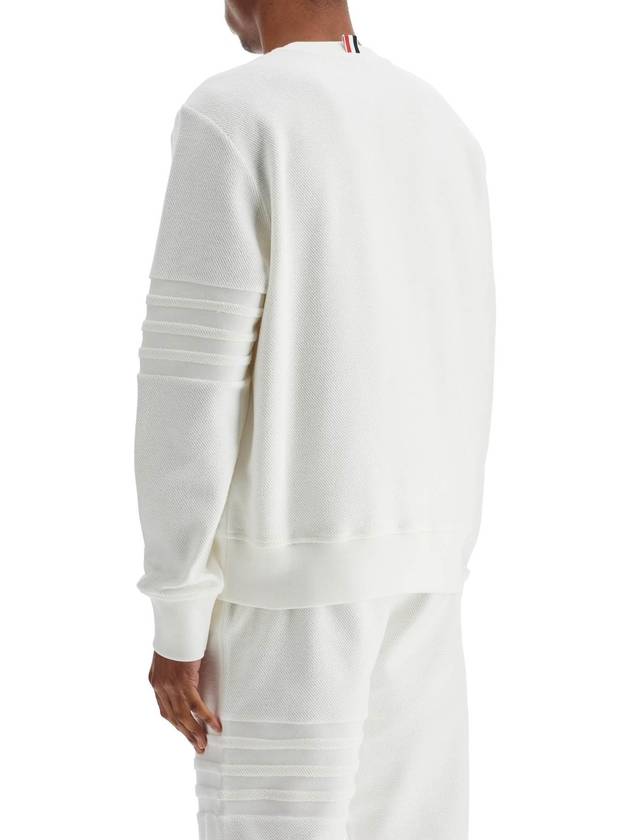 thom browne white cotton four bar crewneck sweatshirt - THOM BROWNE - BALAAN 3