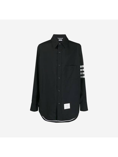 4 Bar Stripe Plain Weaving Wool Long Sleeve Shirt Navy - THOM BROWNE - BALAAN 2