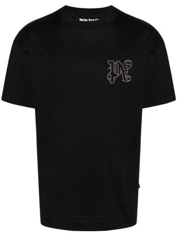 Logo Crew Neck Short Sleeved T-shirt Black - PALM ANGELS - BALAAN 1