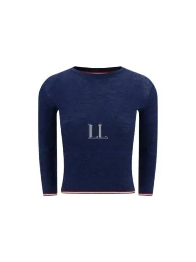 Women's Wool Rib 3/4 Sleeve Crew Neck Pullover Knit Top Navy - THOM BROWNE - BALAAN 2