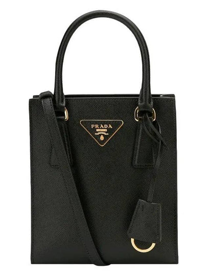 Triangular Logo Saffiano Leather Tote Bag Black - PRADA - BALAAN 2