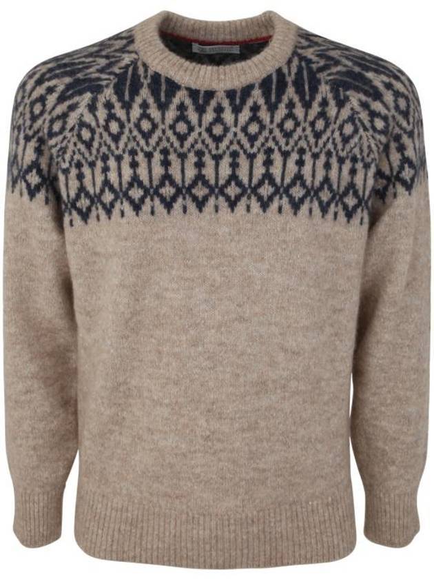 Pattern Knit Crew Neck Knit Top Beige - BRUNELLO CUCINELLI - BALAAN 1