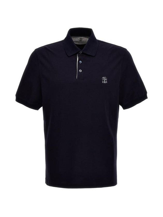 Logo Cotton Polo Shirt Blue - BRUNELLO CUCINELLI - BALAAN 1