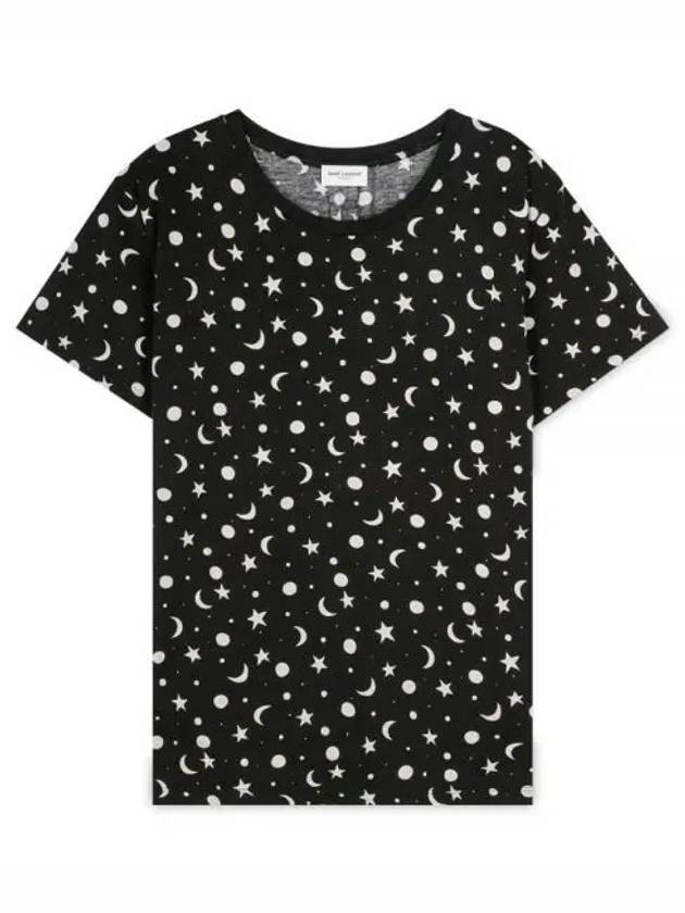 Men's Star Print Cotton Short Sleeve T-Shirt Black - SAINT LAURENT - BALAAN 2