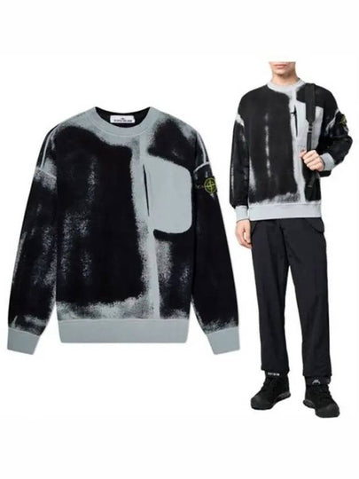 Hand Sprayed Airbrush Treatment Crew Neck Sweatshirt Black - STONE ISLAND - BALAAN 2