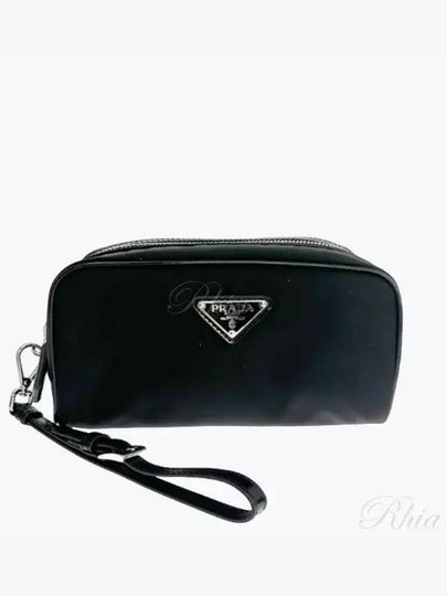 Re-Nylon Brushed Leather Pouch Black - PRADA - BALAAN 2