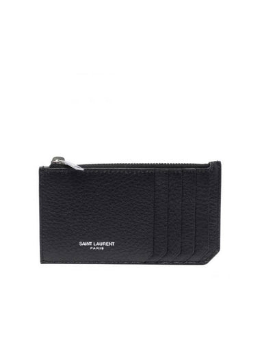 Paris Fragment Zippered Leather Card Wallet Black - SAINT LAURENT - BALAAN 1