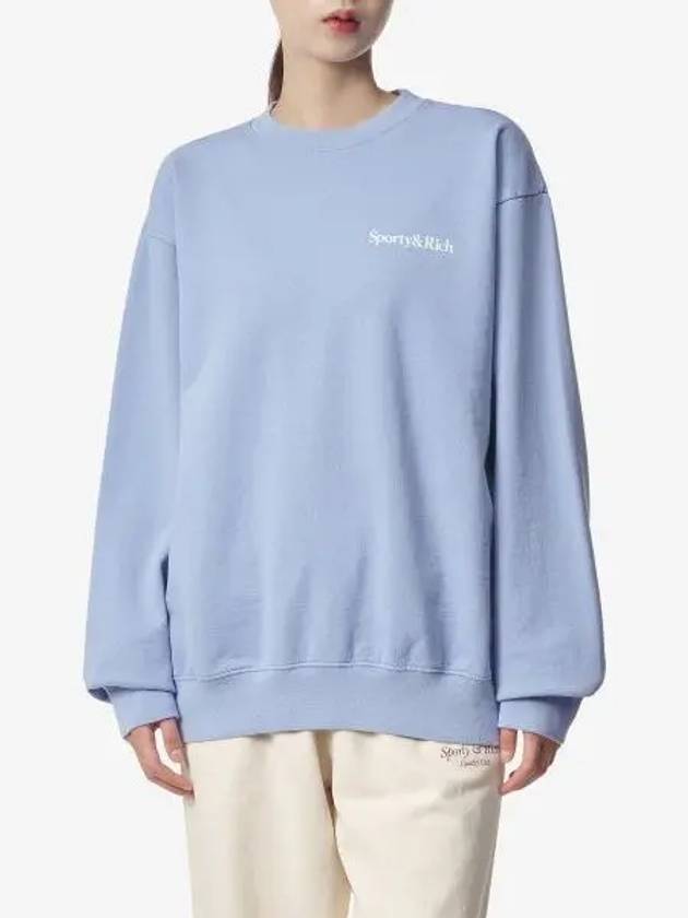 Health is Wells Crew Neck Sweatshirt Light Blue CRAW2350PW - SPORTY & RICH - BALAAN 1