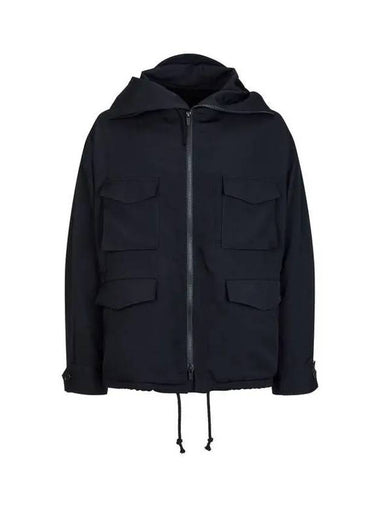 Yohji Yamamoto HOMME String Hooded Wool Over Jacket Black - YOHJI YAMAMOTO - BALAAN 1