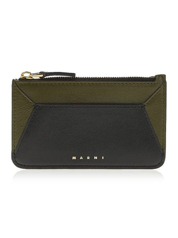 Color Block Zipper Card Wallet Black - MARNI - BALAAN 1