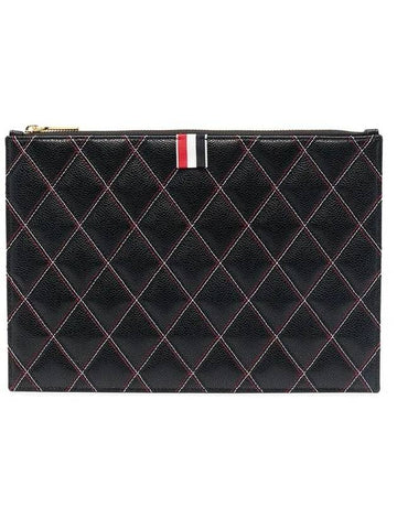 Caviar Quilted Document Small Clutch Bag Black - THOM BROWNE - BALAAN 1