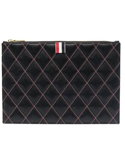 Caviar Quilted Document Small Clutch Bag Black - THOM BROWNE - BALAAN 1