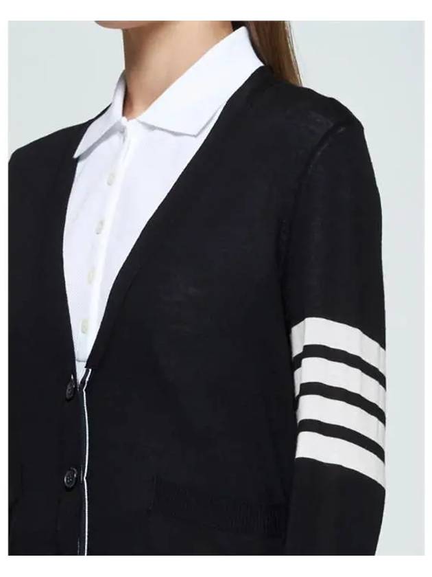 4 Bar Relaxed Fit Fine Merino Wool Cardigan Black - THOM BROWNE - BALAAN 4