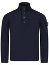 Wappen Patch Half Button Lambswool Knit Top Navy - STONE ISLAND - BALAAN 3