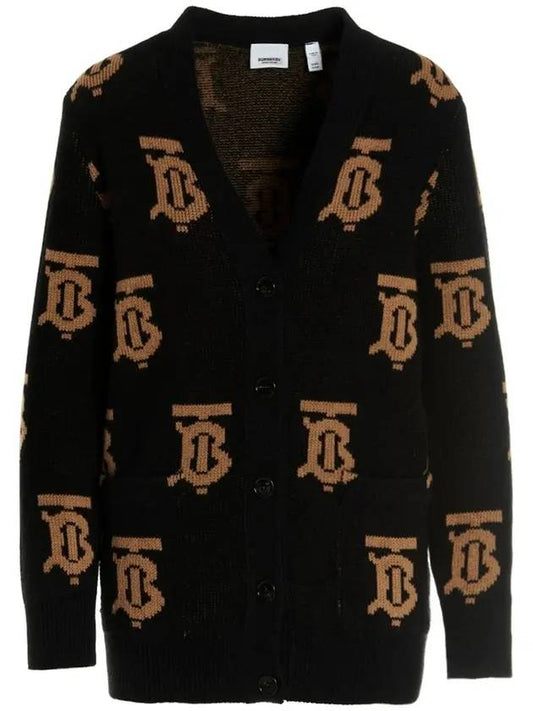 Monogram Motif Jacquard Wool Cardigan Black - BURBERRY - BALAAN.