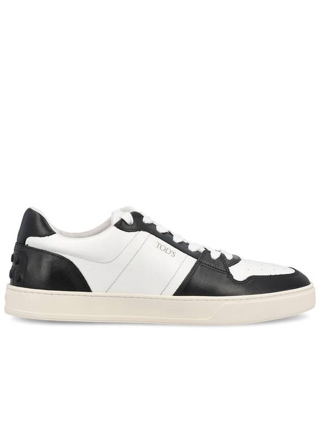 Double T Leather Low Top Sneakers Black White - TOD'S - BALAAN 2