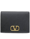 V Logo Signature Flap Compact Half Wallet Black - VALENTINO - BALAAN 1