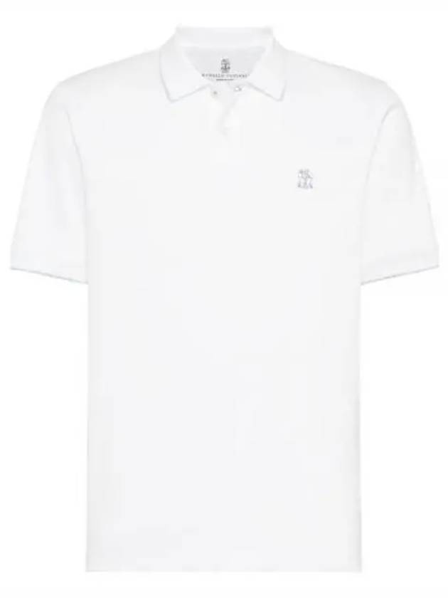 Embroidered Logo Cotton Short Sleeve Polo Shirt White - BRUNELLO CUCINELLI - BALAAN 2